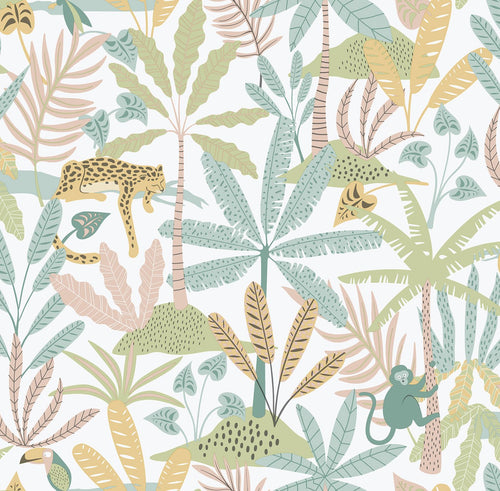 Sanders & Sanders behang jungle dieren groen, blauw en geel - 53 cm x 10.05 m - 640633