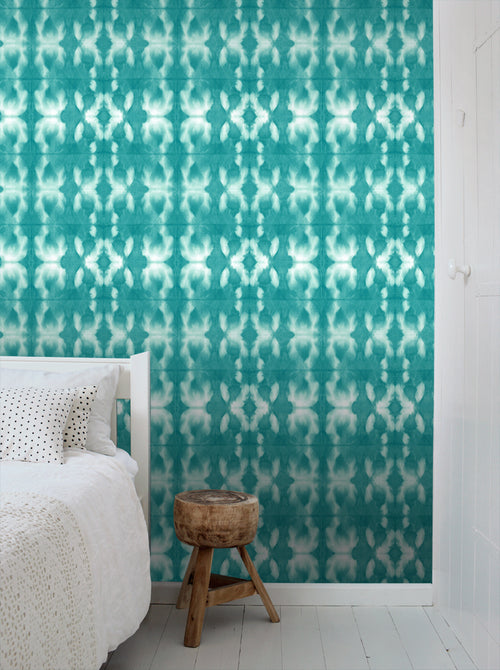 ESTAhome behang tie-dye shibori motief intens turquoise - 53 cm x 10.05 m - 148683