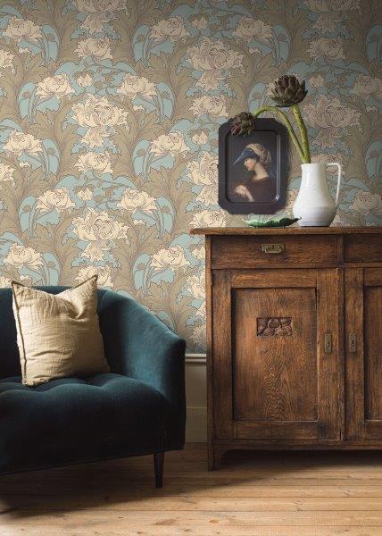 Borastapeter behang bloemen lichtblauw en warm beige - 53 cm x 10.05 m - 660076 - vtwonen shop