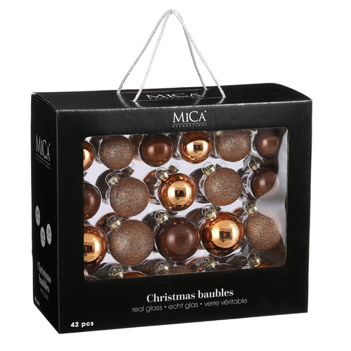 Mica Decorations Kerstballen Set - 42 Stuks - Ø7 cm - Glas - Bruin
