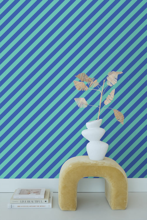 ESTAhome behang strepen petrolgroen en koningsblauw - 50 x 900 cm - 139958 - vtwonen shop