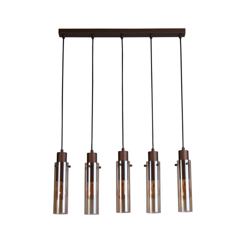 Searchlight Sweden II 5 lichtbalk plafond hanglamp mokka metaal & amber glas
