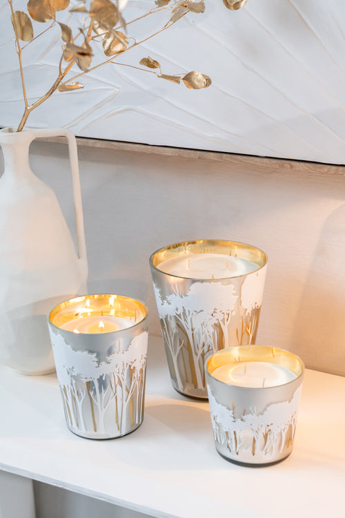 J-Line geurkaars Noa Bos - Ayra - glas - wit/goud - medium - 68U