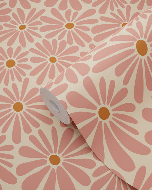 ESTAhome behang madeliefjes terracotta roze - 53 cm x 10.05 m - 131151