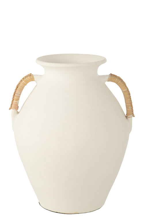 J-Line vaas Leo - keramiek - terracotta - wit/naturel - 43 cm hoog