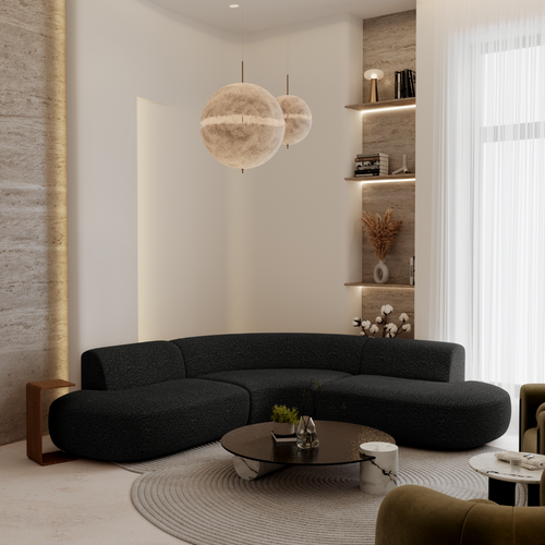 Premium Interiors - Hoekbank WONDER - bouclette zwart 90cm