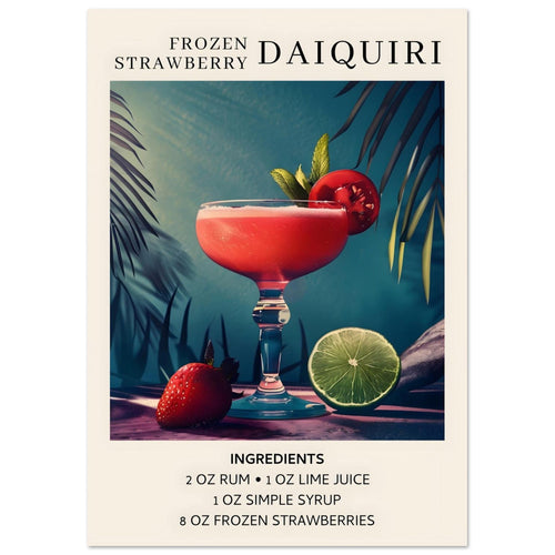Artfulprints  Frozen Strawberry Daiquiri cocktail - Ingrediënten   poster A4 21x29.7 cm - vtwonen shop