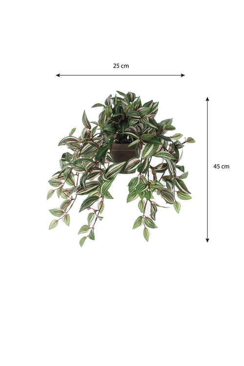 Mica Decorations Tradescantia Kunst Hangplant in Bloempot Stan - H45 x Ø25 cm - Groen
