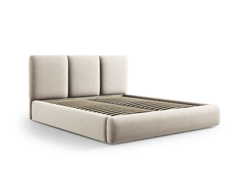 Cosmopolitan Design Opbergbed met hoofdeinde Nicolas 180x200cm, flueel, lichtbeige - 220x200x100cm