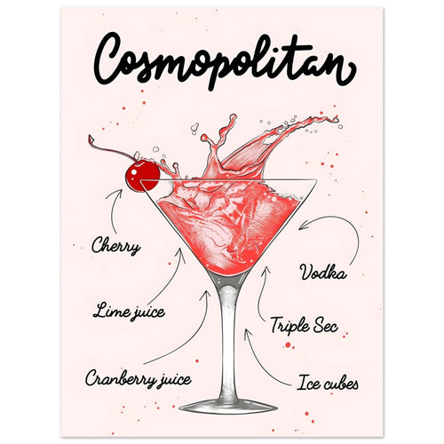 Artfulprints  Cosmopolitan cocktail II – Illustratie   poster 30x40 cm