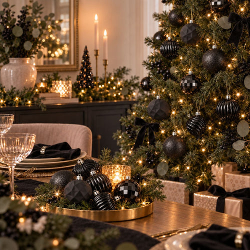 Mica Decorations Kerstbal Onbreekbaar Zwart 40 Stuks - Kerstballenset met Diameter van 6 cm - Kerstballen van Gerecycled Polystyreen -