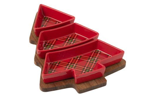 J-Line tapasplank Plaid + Kerstboom  - keramiek - rood