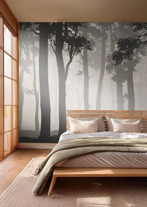 Sanders & Sanders fotobehang bosrijk landschap grijs en zwart - 375 x 270 cm - 600982 - vtwonen shop