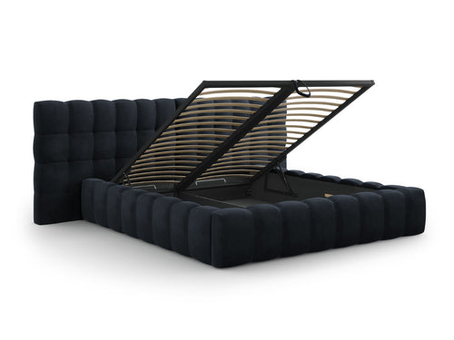 Cosmopolitan Design Opbergbed met dubbel hoofdbord Bali 160x200cm, flueel, donkerblauw - 230x250x100cm