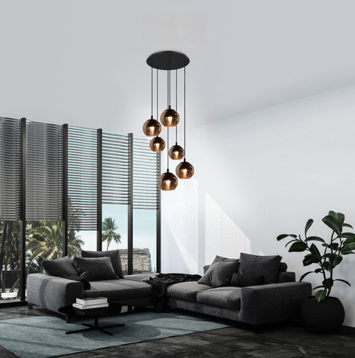 Stars of Light hanglamp Lemorieta - e27 - 6-lichts - ø 57 cm - zwart/goud