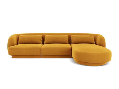 Cosmopolitan Design rechter hoekbank Tulum 4-zits, flueel, geel - 156x255x70cm
