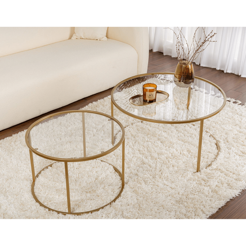 Calicosy - AURUM Set van 2 ronde salontafels - Goud - 80x80x43 cm