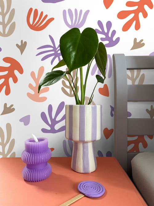 ESTAhome behang planten in Matisse stijl beige, oranje en paars - 50 x 900 cm - 131018 - vtwonen shop