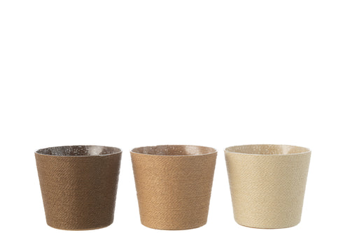 J-Line bloempot Touwtjes - papier - creme/naturel/bruin - large - 3 stuks - Ø 17.5 cm - vtwonen shop