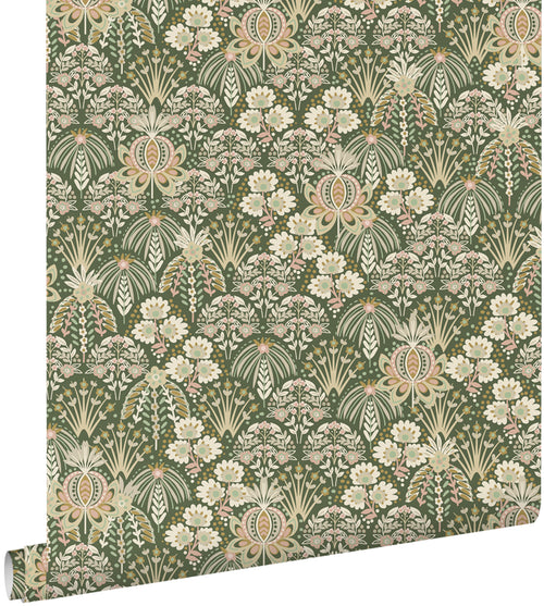 ESTAhome behang vintage bloemen in art nouveau stijl donkergroen - 50 x 900 cm - 130972 - vtwonen shop