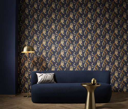 Erismann behang gezichten blauw en bruin - 53 cm x 10.05 m - 662382 - vtwonen shop