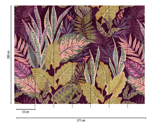One Wall one Role fotobehang jungle-motief lila paars, groen, beige en roze - 371 x 280 cm - AS-382751 - vtwonen shop