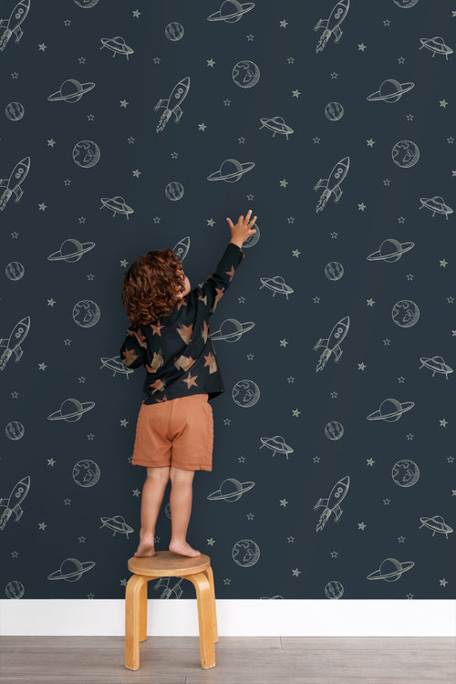 ESTAhome behang planeten in de ruimte donkerblauw - 53 cm x 10.05 m - 139422