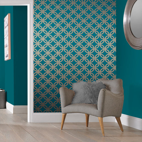 Graham & Brown Vliesbehang - Eternity Blauwgroen & Goud