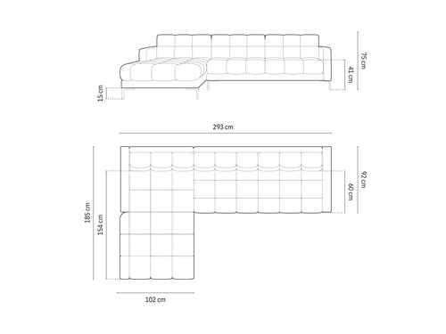 Cosmopolitan Design linker hoekbank Bali 5-zits, structurele stof, donkergrijs - 185x293x75cm