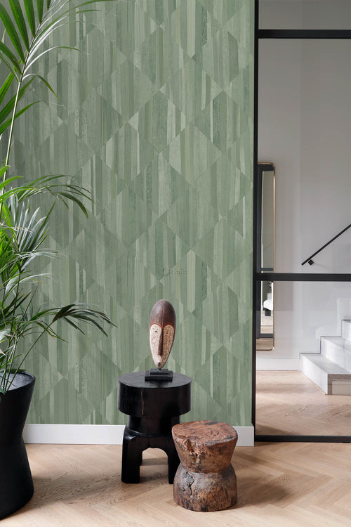 Origin Wallcoverings fotobehang 3D-houtmotief vergrijsd groen - 1,5 x 2,79 m - 357298 - vtwonen shop