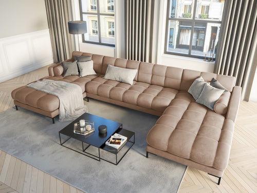 Cosmopolitan Design Panoramische bank Bali 7-zits, flueel, beige - 185x383x75cm