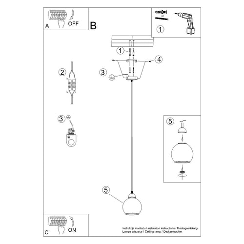 Sollux Lighting Hanglamp ALINO 1 zwart - 15x15x130cm