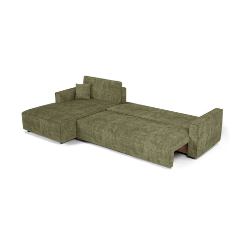 Premium Interiors - Linkshoekbank met slaapfunctie en opbergruimte  - corduroy olijfgroen 297cm