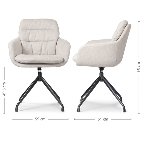 Nolon Nola-Mia Eetkamerstoel Beige - Draaibaar - Armleuning - Zwart