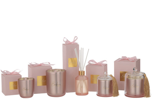 J-Line geurstokjes Bonheur - Sapphire Amber Tea - roze - 200ml