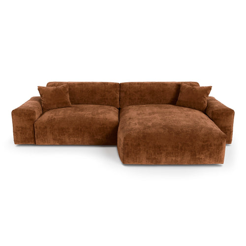 Premium Interiors - Rechthoekige hoekbank CHEER - gewaafd fluweel terracotta 312cm