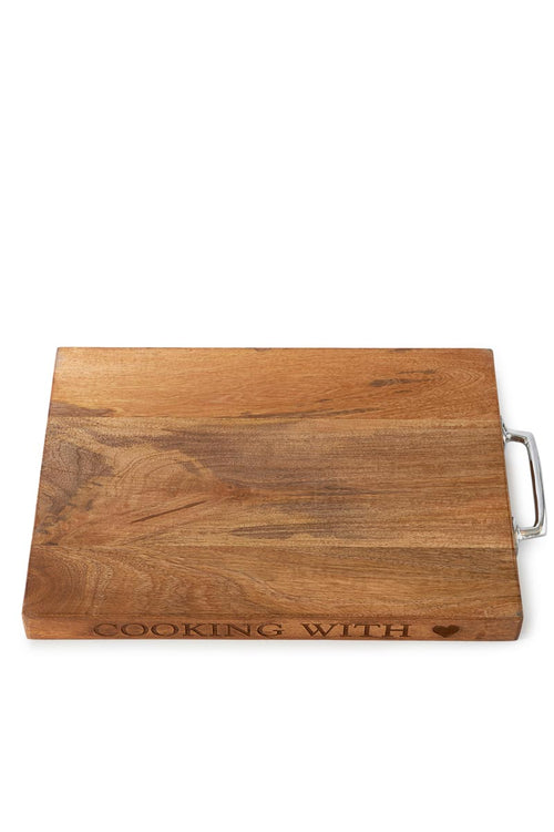 Rivièra Maison Cooking With Love Cutting Board - Mangohout, Aluminium - Bruin - vtwonen shop