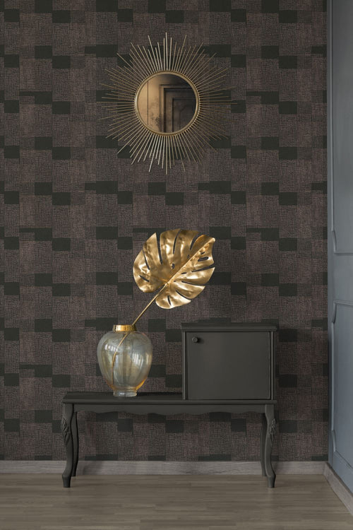 Livingwalls behang geometrische vormen bronze en zwart - 53 cm x 10.05 m - AS-385252