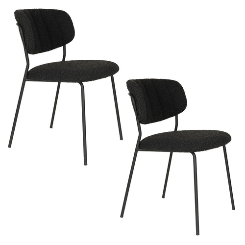 Housecraft Living Jolien Eetkamerstoelen Zwart/Zwart Bouclé - Set van 2