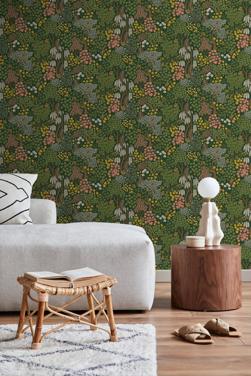 ESTAhome behang bomen en bloemen groen, roze en geel - 50 x 900 cm - 131189 - vtwonen shop