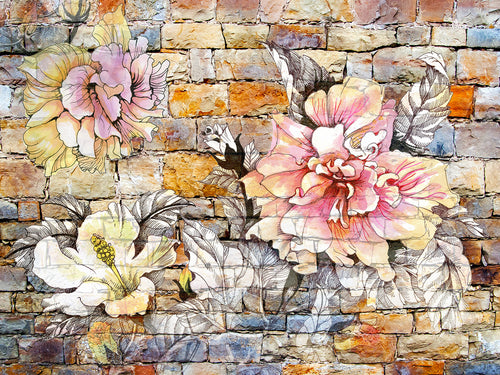 Sanders & Sanders fotobehang bloemen roze, blauw en beige - 375 x 270 cm - 600509
