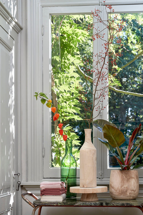 Mica Decorations Pia Bloempot - H16 x Ø19 cm - Paulownia Hout - Lichtbruin