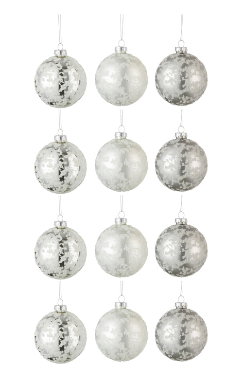 J-Line kerstbal Suiker - glas - grijs/wit/zilver - small - doos van 12 - vtwonen shop