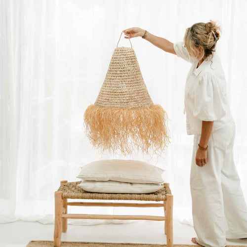 NOA MAY Hanglamp Talulah - bruin - raffia - Ø 45 cm / ca. H 120 cm - boho look