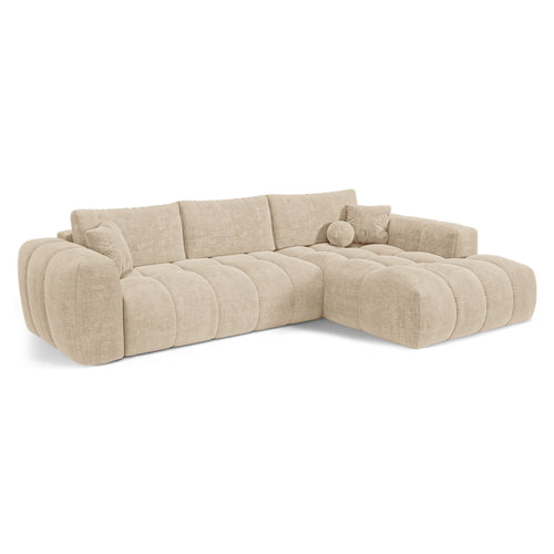 Premium Interiors - Rechthoekige hoekbank met slaapfunctie en opbergruimte SKY - kruisbinding  beige 310cm