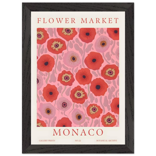 Artfulprints Poster met Lijst Flower market - Monaco   - A4 21x29.7 cm - Roze