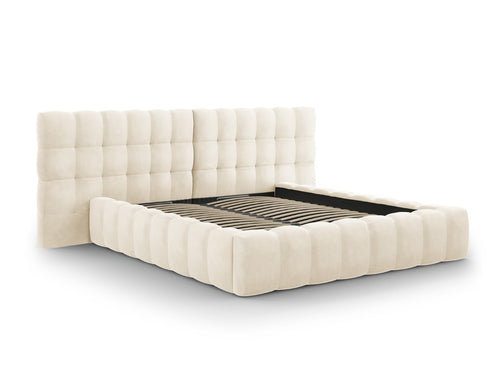 Cosmopolitan Design Opbergbed met dubbel hoofdbord Bali 200x200cm, flueel, lichtbeige - 230x350x100cm