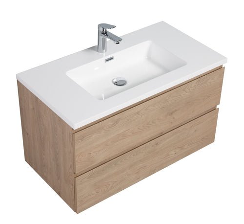 Badplaats Badkamermeubel Set Angela 90 cm – Kastanje Eiken – Badmeubel met Wastafel