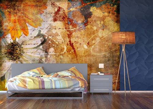 Sanders & Sanders fotobehang bloemen beige, rood en blauw - 375 x 270 cm - 600454