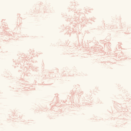 ESTAhome behang toile de jouy print zacht roze - 50 x 900 cm - 132108